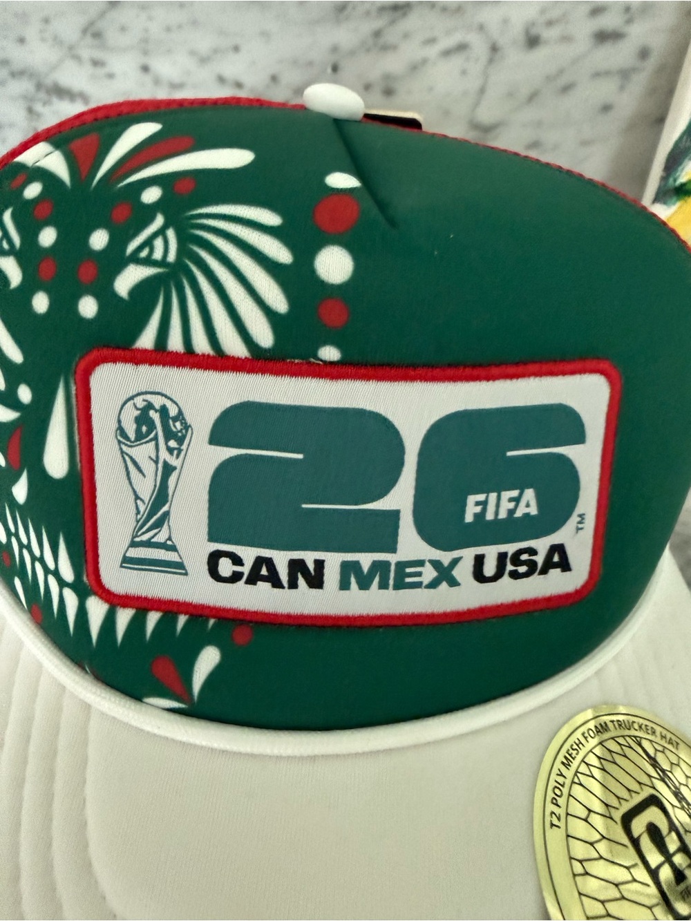 Poly Red Mesh Trucker Hat with Green Snapback